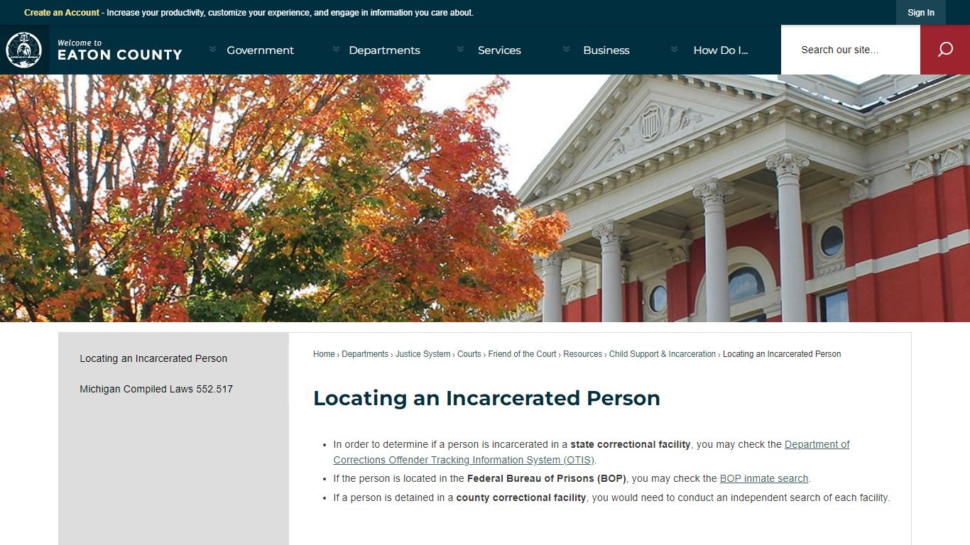 Locating an Incarcerated Person | Eaton County, MI