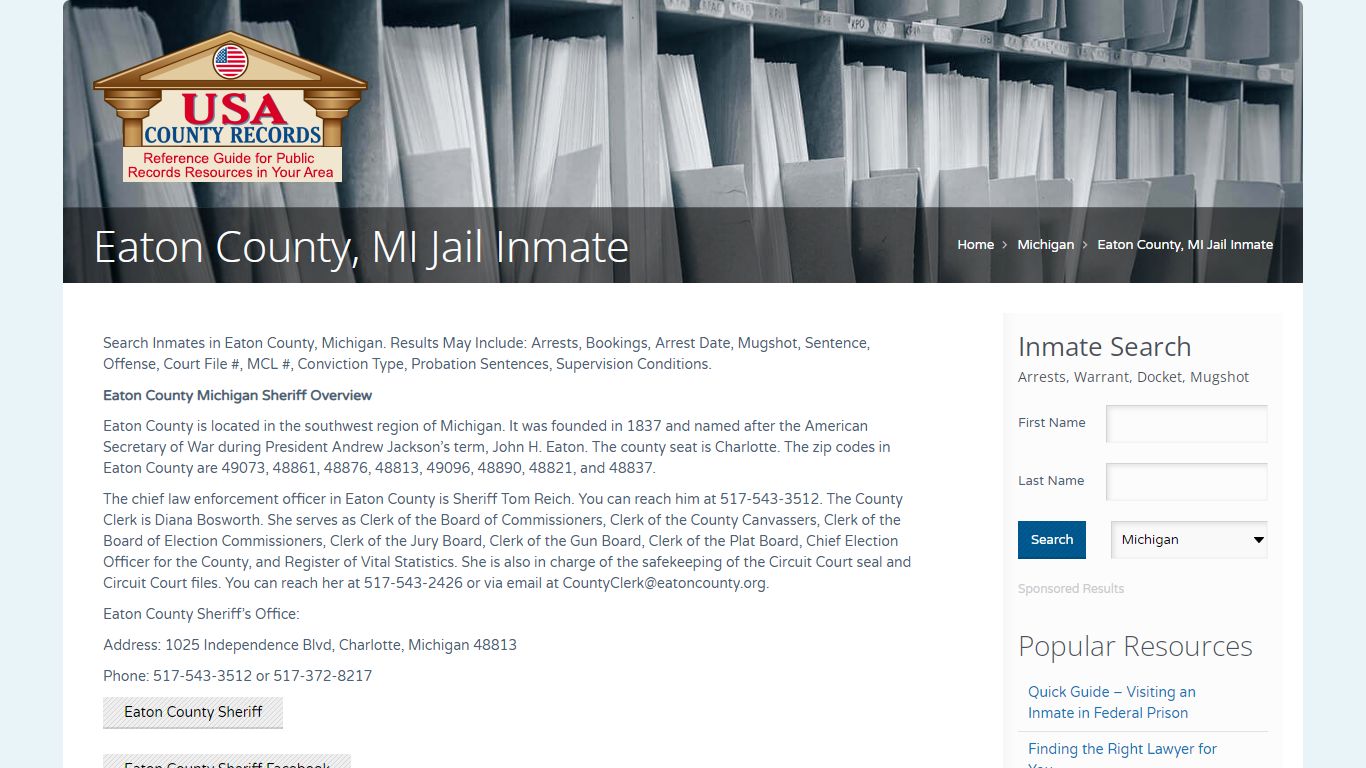 Eaton County, MI Jail Inmate | Name Search
